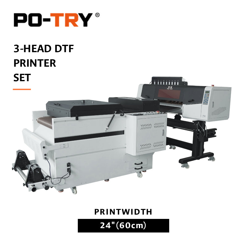 3 Printheads 9-color（Spot color） 60cm(23.4'') DTF Printer+Shaker Oven All-in-One